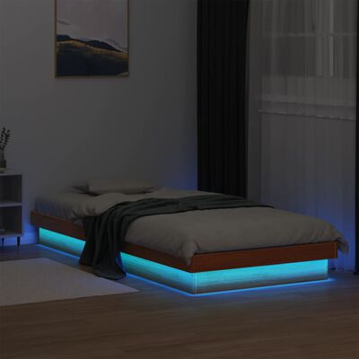 vidaXL gultas rāmis, LED, vaska brūnas, 90x190 cm, priedes masīvkoks