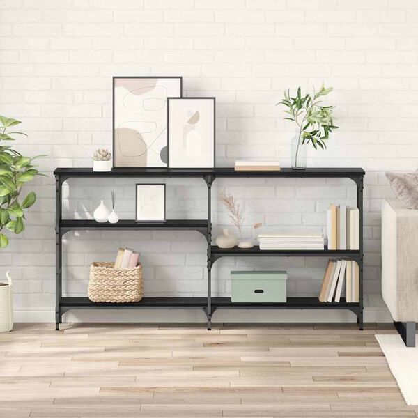 vidaXL Konsoles galds ar plauktu Melns ozolkoks 150 x 29 x 76,5 cm