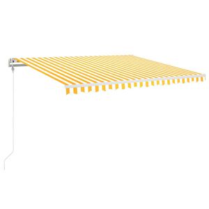 vidaXL izvelkama markīze, LED, vēja sensors, dzeltena/balta, 450x350cm