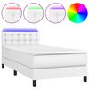 vidaXL atsperu gulta ar matraci, LED, balta, 90x190 cm, mākslīgā āda