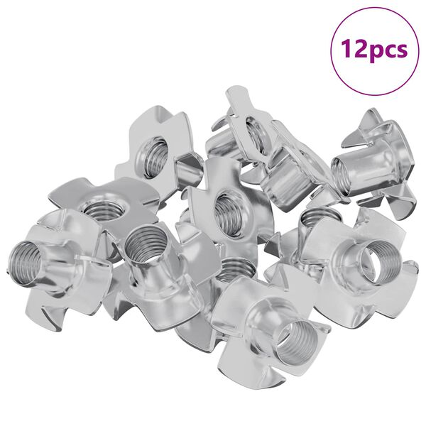 vidaXL Pronged T-nut 12 pcs Sudraba M6 mm Tērauds