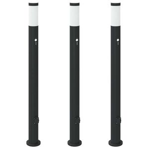 vidaXL stabveida gaismekļi ar sensoru un kontaktligzdu, 3 gab., 110 cm, nerūsējo&scaron;ais tērauds, IP44