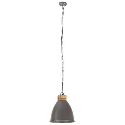 vidaXL griestu lampa, industriāla, pelēka, dzelzs, koks, 35 cm, E27