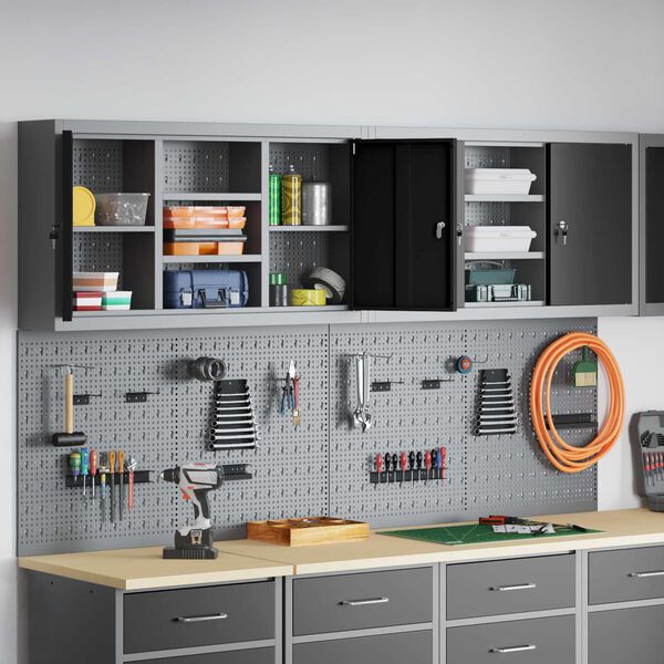 vidaXL Rīku skapju komplekts ar plauktu ar uzglabā&scaron;anu 6 pcs Melna