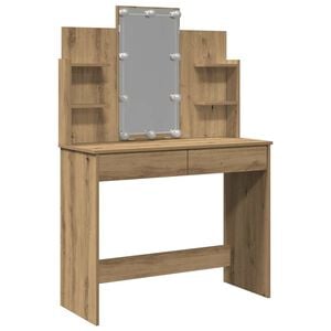 vidaXL spoguļgaldiņ&scaron; ar LED, koka krāsa, 96x40x142 cm