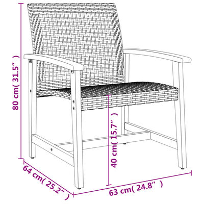 vidaXL dārza krēsli, 2 gab., bēša PE rotangpalma, akācijas koks