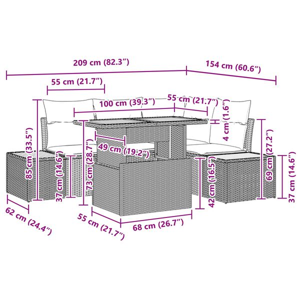 vidaXL Dārza dīvānu komplekts 5 pcs Melna Poliūtu rotangpalma