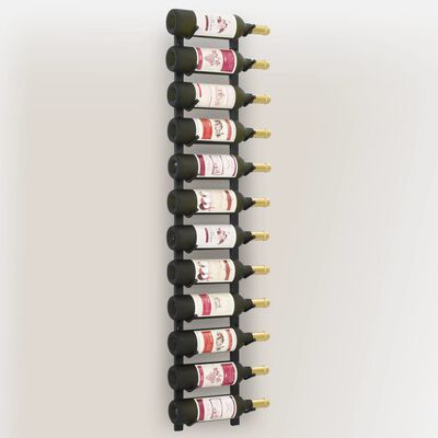vidaXL sienas vīna pudeļu plaukts 12 pudelēm, melna dzelzs