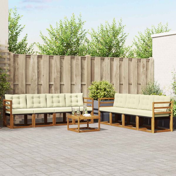 vidaXL Āra dīvānu komplekts ar spilvenu 9 pcs Dabisks un krējuma