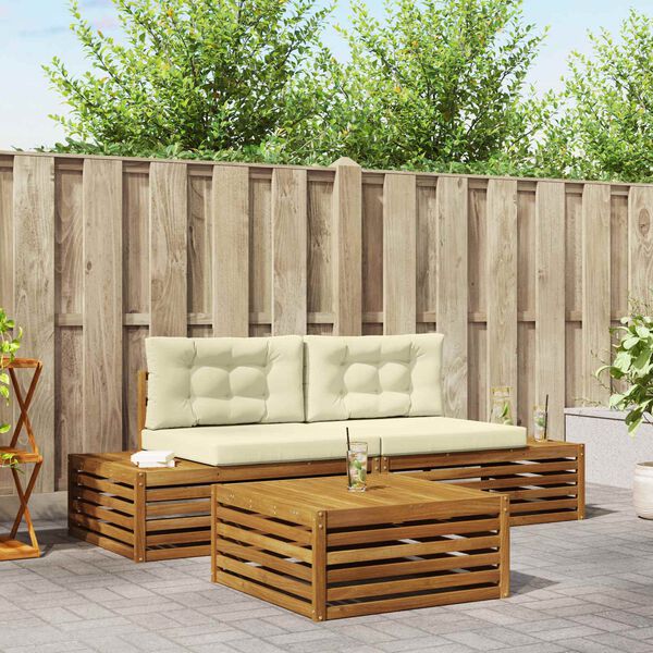 vidaXL Āra dīvānu komplekts ar spilvenu 3 Gabals Dabisks un krējuma