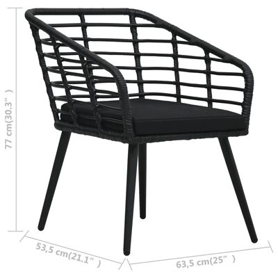 vidaXL dārza krēsli ar matračiem, 2 gab., melna PE rotangpalma