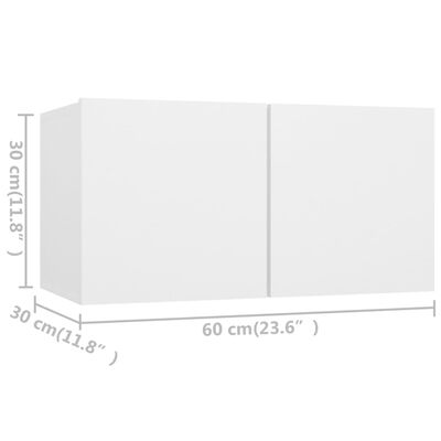 vidaXL TV plaukti, 4 gab., balti, 60x30x30 cm, skaidu plāksne