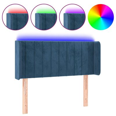 vidaXL gultas galvgalis ar LED, 103x16x78/88 cm, tumši zils samts