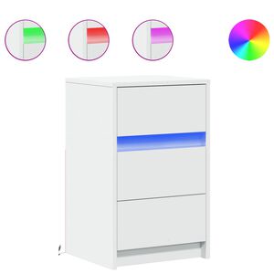 vidaXL naktsskapītis ar LED apgaismojumu, balts, inženierijas koks