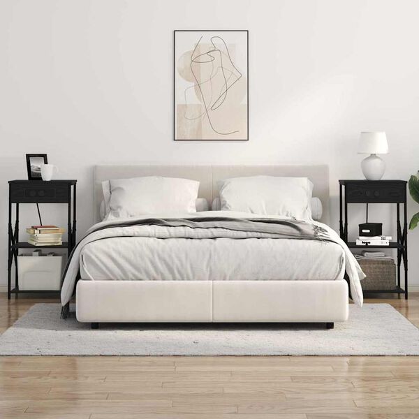 vidaXL Nakts skapītis ar plauktu 2 pcs Melns ozolkoks 41 x 31 x 76 cm