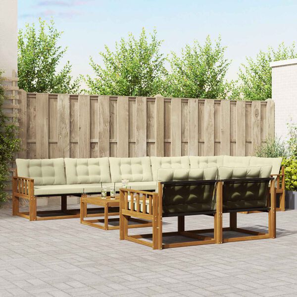 vidaXL Āra dīvānu komplekts ar spilvenu 9 pcs Dabisks un krējuma