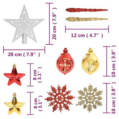 vidaXL Ziemassvētku eglīšu rotājumi, 108 gab., zeltaini un sarkani