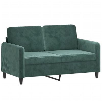 vidaXL divvietīgs dīvāns ar spilveniem, tumši zaļš, 120 cm, samts