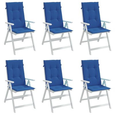vidaXL dārza krēslu spilveni, 6 gab., koši zili, 120x50x3 cm, audums