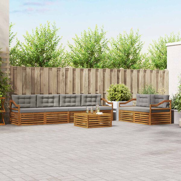 vidaXL Āra dīvānu komplekts ar spilvenu 7 pcs Dabīgs un gai&scaron;i pelēks