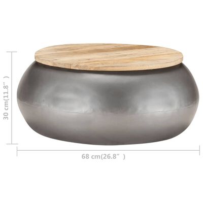 vidaXL kafijas galdiņš, pelēks, 68x68x30 cm, mango masīvkoks