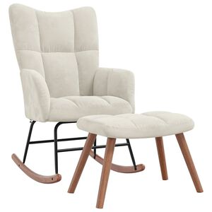 vidaXL &scaron;ūpuļkrēsls ar kāju balstu, krēmbalts samts