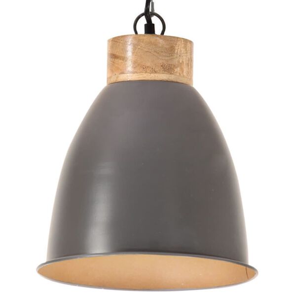 vidaXL griestu lampa, industriāla, pelēka, dzelzs, koks, 23 cm, E27