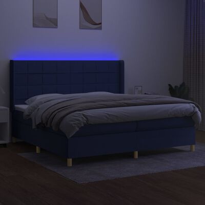 vidaXL atsperu gulta ar matraci, LED, zils audums, 200x200 cm
