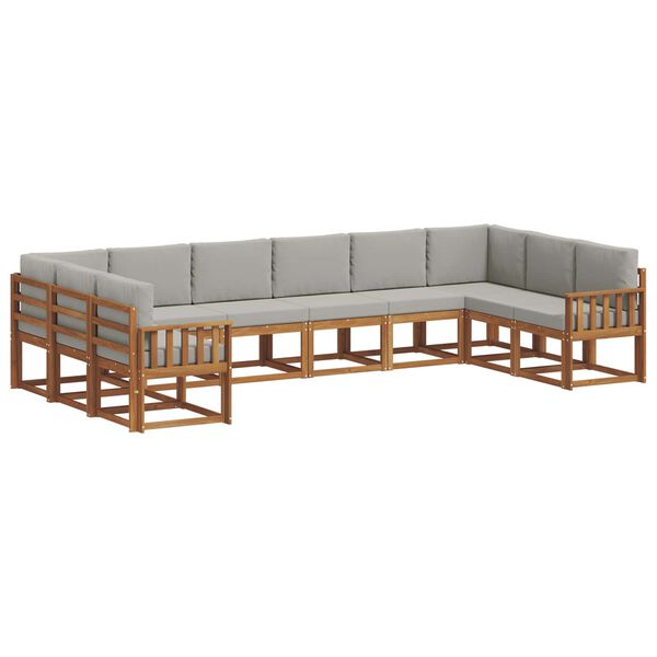 vidaXL Āra dīvānu komplekts ar spilvenu 10 pcs Dabīgs un gai&scaron;i pelēks