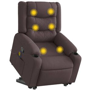 vidaXL masāžas krēsls, paceļams, atgāžams, tum&scaron;i brūns audums