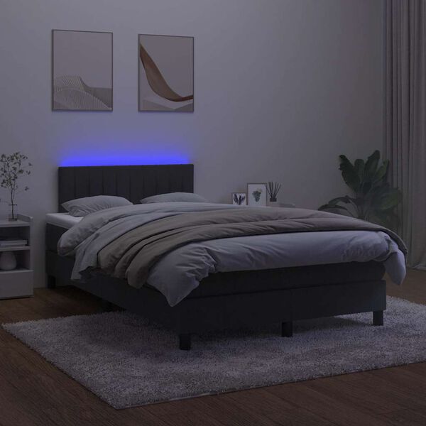 vidaXL atsperu gulta ar matraci, LED, melns samts, 120x190 cm