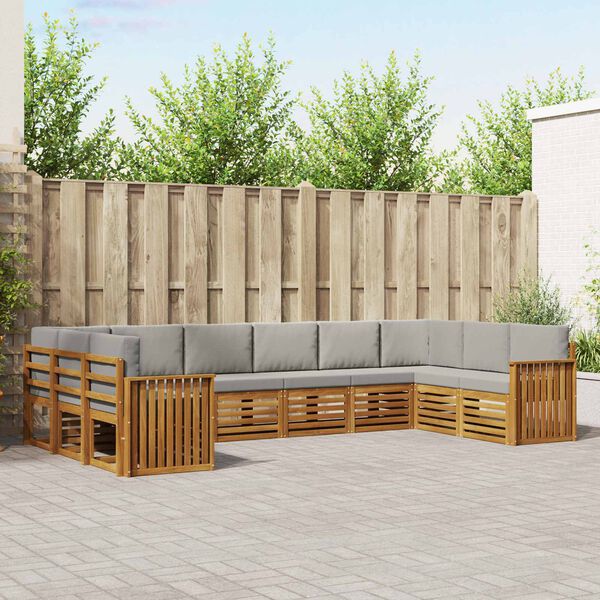 vidaXL Stūru dīvānu komplekts 10 pcs Dabīgs un gai&scaron;i pelēks