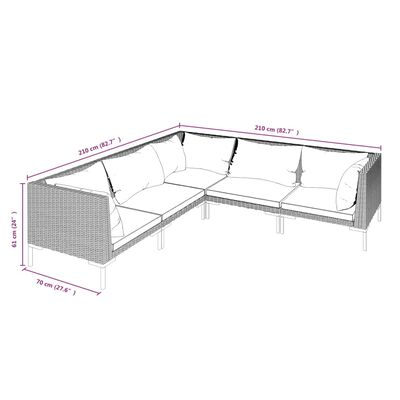 vidaXL 5-daļīgs dārza mēbeļu komplekts, matrači, pelēka PE rotangpalma