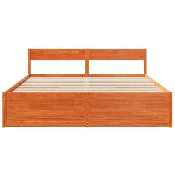 vidaXL gulta bez matrača, vaska brūnas, 200x200 cm, priedes masīvkoks