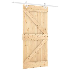 vidaXL Slīdo&scaron;ās durvis Dabisks un balts 90 x 210 cm Priedes masīvkoks