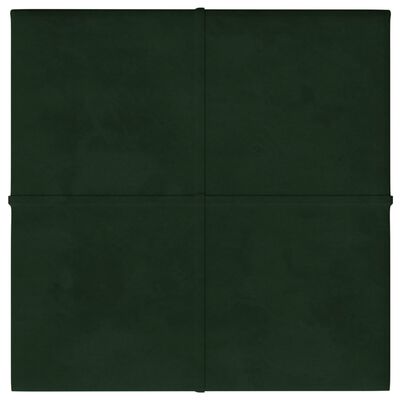 vidaXL sienas paneļi, 12 gab., tumši zaļi, 30x30 cm, samts, 1,08 m²