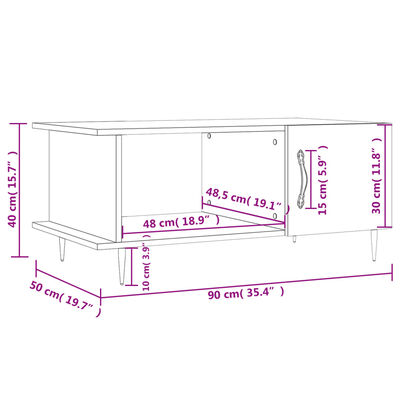 vidaXL kafijas galdiņš, ozolkoka krāsa, 90x50x40 cm, inženierijas koks
