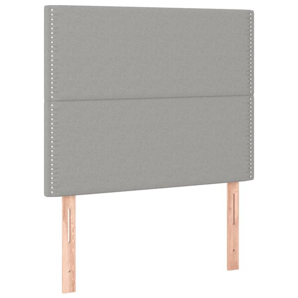 vidaXL gultas galvgalis ar LED, 90x5x118/128 cm, gai&scaron;i pelēks audums