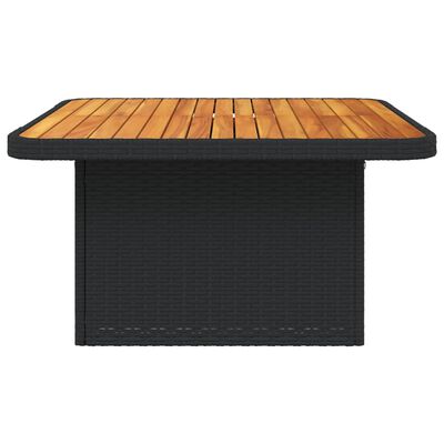 vidaXL dārza galds, 80x80x71 cm, melna PE rotangpalma, akācijas koks