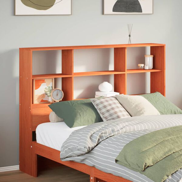 vidaXL galvgalis ar plauktiem, vaska brūns, 150 cm, priedes masīvkoks