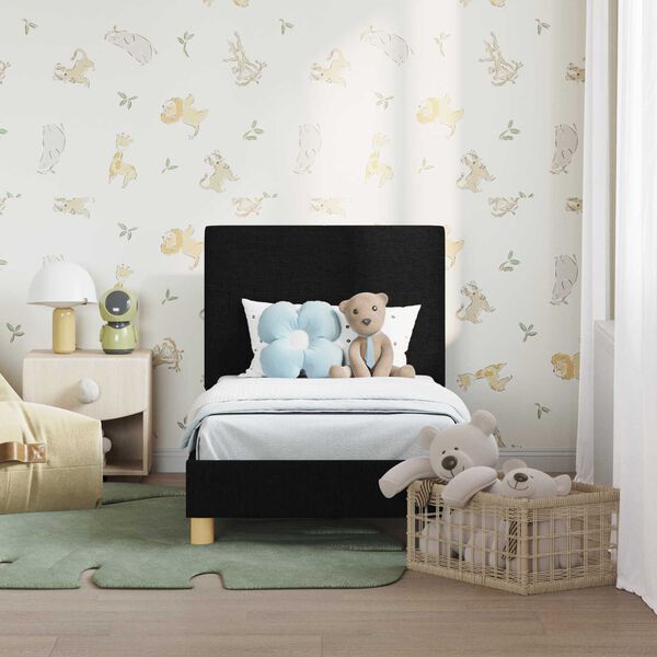 vidaXL Bērnu gultas rāmis ar galvgali Melna 70 x 140 cm audums