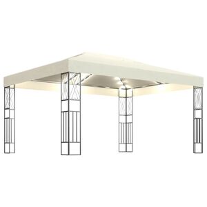 vidaXL dārza nojume ar LED virtenēm, 3x4 m, krēmkrāsas audums
