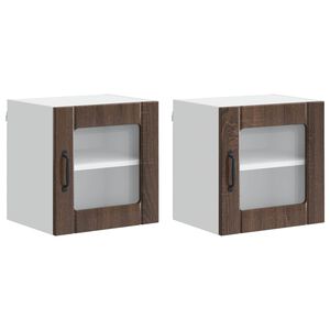 vidaXL Sienas stikla skapis LUCCA 2 pcs Brūns ozols 40 x 31 x 40 cm