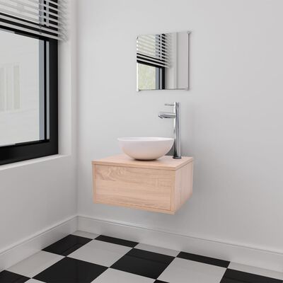 vidaXL vannas istabas mēbeles un izlietne, 3 gab., bēšā krāsā