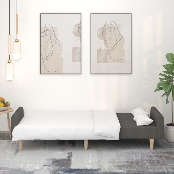 vidaXL 2-vietīga dīvāngulta, tum&scaron;i pelēks audums