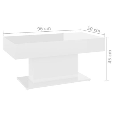 vidaXL kafijas galdiņš, spīdīgi balts, 96x50x45 cm, skaidu plāksne