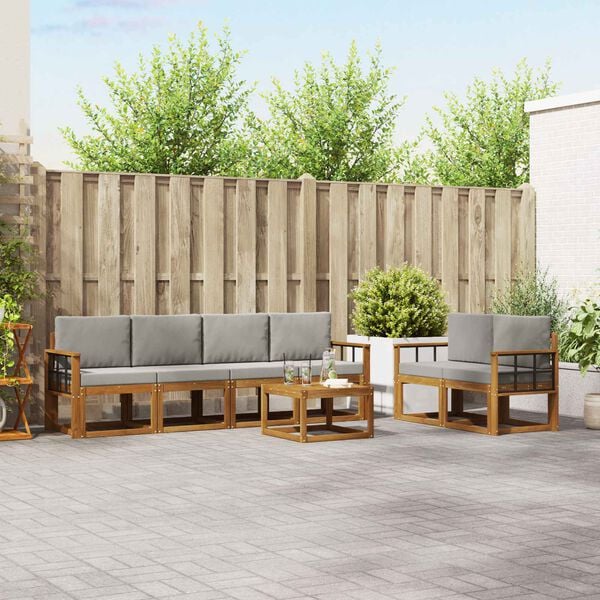 vidaXL Āra dīvānu komplekts ar spilvenu 7 pcs Dabīgs un gai&scaron;i pelēks