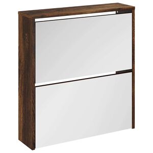 vidaXL apavu plaukts ar spoguli, 2 nodalījumi, ozolkoka, 63x17x67 cm