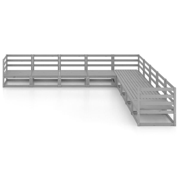 vidaXL 9-daļīgs dārza atpūtas mēbeļu komplekts, pelēks priedes koks