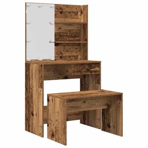 vidaXL tualetes galda komplekts ar LED Old Wood Engineered Wood